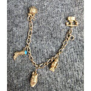 Vintage Avon Gold Tone Charm Bracelet W/ Owl Boot Telephone & Lamp Charms 8”